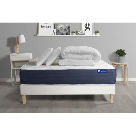 Ensemble matelas sommier Actimemo sleep 140 x 190 cm 2 oreillers et couette Mémoire de forme - Couleur : Blanc (1/5)