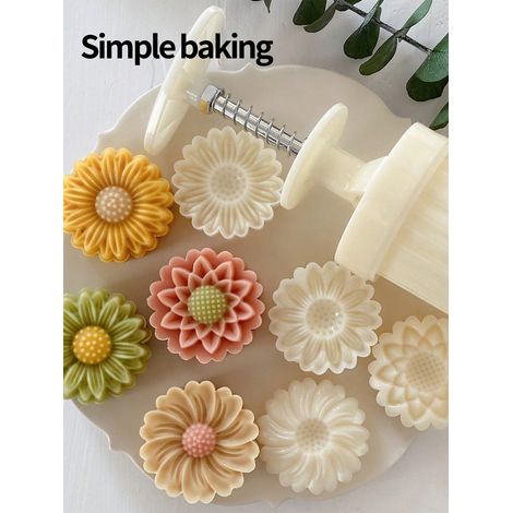 Ensemble de moules à pâtisserie 3D fleurs : Tampon et coupeur à biscuits DIY, moule à mooncake, outil de cuisson pour cuisine, bento et fête, 20g Feuilles (1/4)