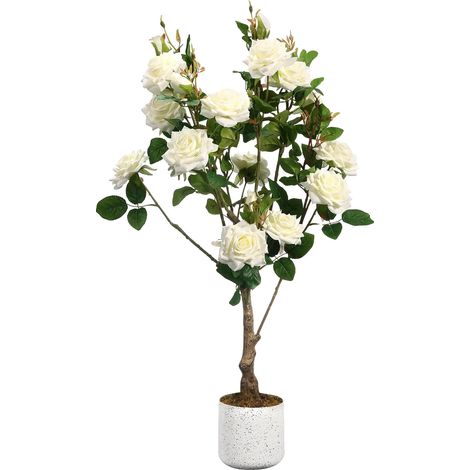 Rosal artificial, flores realistas, diseño que no requiere mantenimiento, blanco, 80 cm - 1 unidad (1/2)