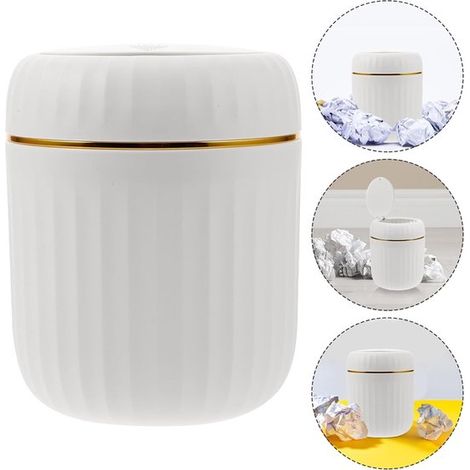 Cestino da tavolo con coperchio, per l'organizzazione della postazione di lavoro, coperchio con chiusura a scatto, materiale PP 135 g, bianco (1/5)