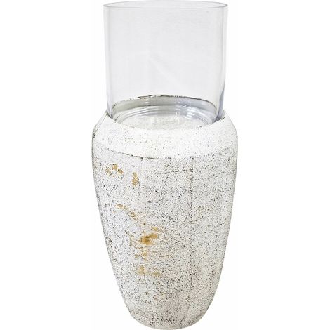 lanterne décorative blanche et or en métal et verre élégance - blanc jaspeado or et transparent (1/3)