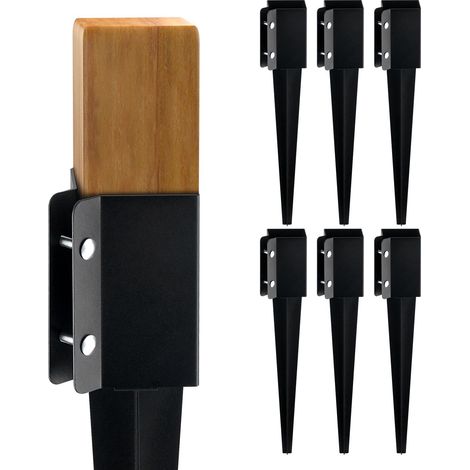 Piquet de clôture à ancrer au sol, lot de 6, 24 x 4 x 4 cm (diamètre intérieur 3,5 x 3,5 cm), métal noir thermolaqué, pour boîte aux lettres, terrasse, jardin, rambarde (1/5)