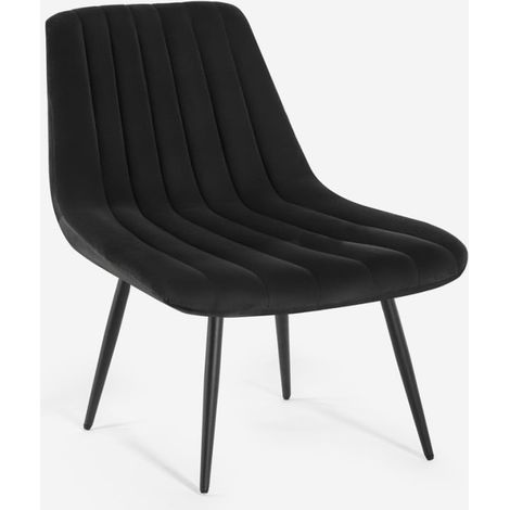 Butaca de diseño moderno para salón con asiento acanalado en tela de terciopelo Rajin - Negro