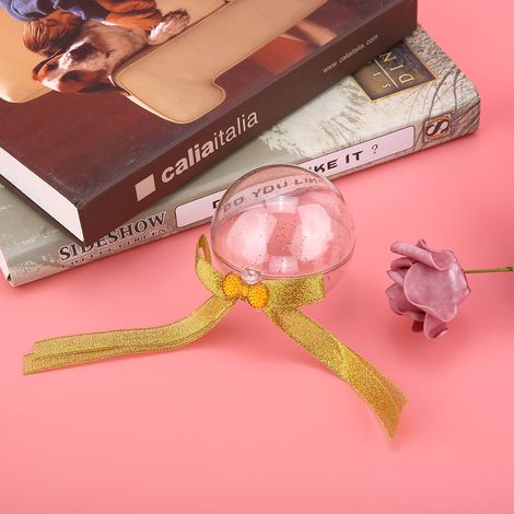 5 Pièces Boule de Noël Transparente avec Paillettes, Boîte Cadeau Bonbon Décorative, Noeud Doré, Suspension Ornement (1/4)