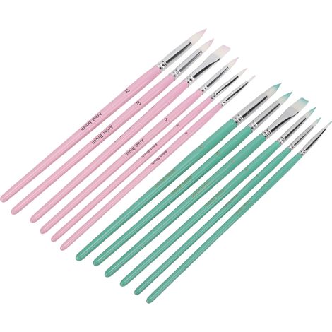 Ensemble de 12 pinceaux en nylon lavables et nettoyables, en laine de nylon, de différentes couleurs, légers, pour les arts (bleu, vert, hibiscus, violet).