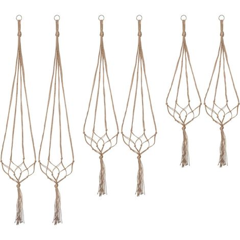 Support pour plantes suspendues, porte-pots de fleurs suspendus en macramé d'intérieur, lot de 6, 3 tailles (1/5)