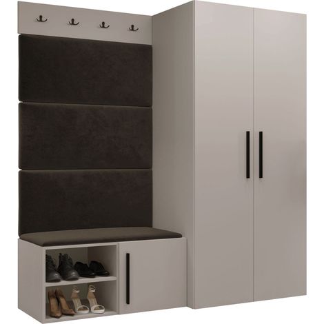 Mobilier1 – Meuble d'entrée Hartford 526 – Tissu peluche stratifié – Dimensions 191x164x50cm – Fabriqué en Union européenne – Panneau mural souple