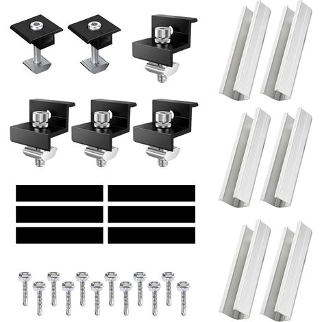 6-teiliges Solarmodul-Schienen-Set, verstellbare Solarmodul-Montageclips (30-35 mm), Solarmodulhalterung, geeignet für alle Arten von Flach- und Trapezdächern