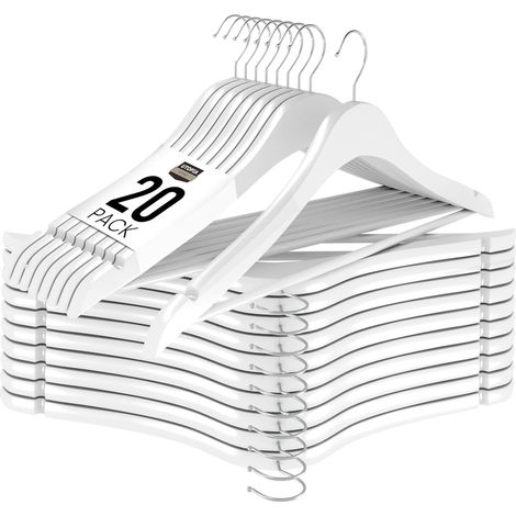 Lot de 20 Cintres en bois avec barre pantalon, rainures épaules, rotation 360 degrés, antidérapants pour garde-robe (1/5)