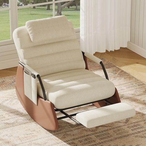 Fauteuil à bascule avec repose pied, 3 positions réglable, velours côtelé, fauteuil de relaxation salon, Scandinavian style - Beige
