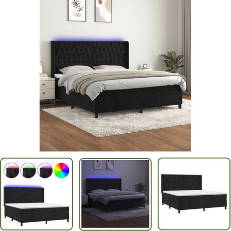 The Living Store Boxspringbett mit Matratze & LED Schwarz 160x200 cm Samt - Boxspringbett - Doppelbett - Samtbett - Luxusbett - Bettenrahmen (1/5)