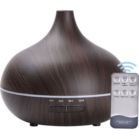 Humidificador，difusor de aromas ultrasónico，luz con 7 colores cambiantes，depósito de agua de 550 ml，apto para dormitorios，color madera oscura (1/4)