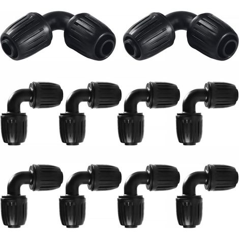 10 Stück 16-mm-Tropfbewässerungs-Fittings, Winkeladapter für Garten und Rasen (Schwarz)