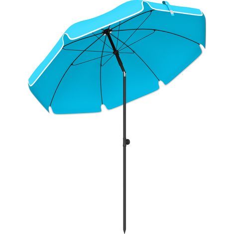 Parasol de plage Ø150 cm, déperlant, pliable, avec ancrage pour le sable, inclinaison réglable, sac de transport, bleu (1/5)
