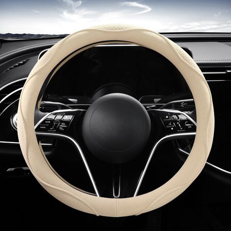 Coprivolante per auto, coprivolante protettivo antiscivolo, materiale in microfibra traspirante, misura universale, adatto alla maggior parte delle auto - beige