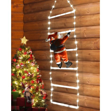 XEPHO Guirlande lumineuse LED de Noël - Échelle décorative de 76 cm avec Père Noël, idéale pour décorer l'intérieur et l'extérieur : fenêtre, jardin, maison, mur, sapin de Noël - Blanche (1/5)