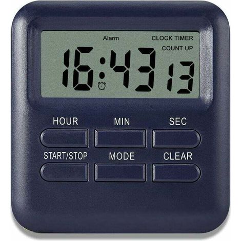 Minuterie Digitale 3 en 1 avec Horloge Réveil et Aimant Chronomètre Compte à Rebours pour Cuisine Étude Sport Bleu Foncé