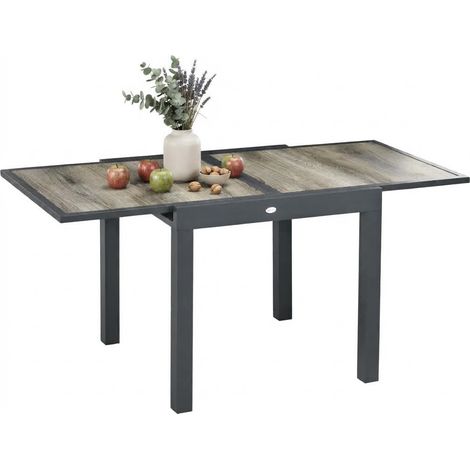 ELVMI Mesa de Jardín Extensible para 6 Personas con Tablero de Plástico y Marco de Aluminio Beige 80 x 80 x 75 cm (1/5)
