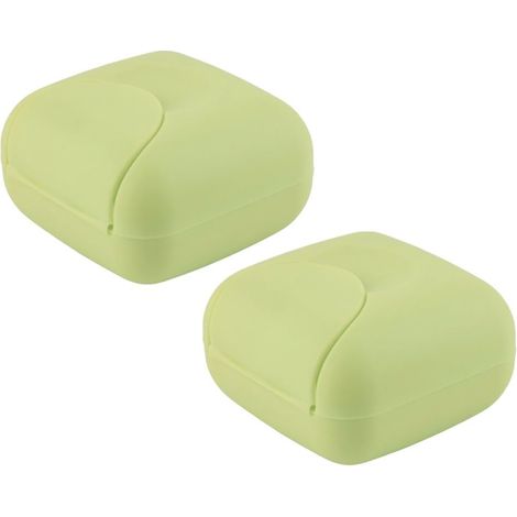 Paquet de 2 boîtes à savon portables scellées carrées étanches et étanches (vert) (1/2)