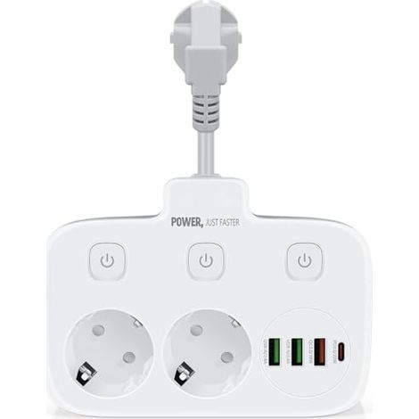 Enchufe doble para toma de pared con interruptor, carga rápida USB-C y USB-A QC 3.0, ideal para oficina y hogar, color gris blanquecino