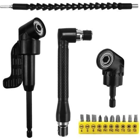 14 Pièces Renvoi d'Angle Visseuse Kit,105° Tournevis Flexible, Rallonge Perceuse Visseuse Flexible pour Perceuse, 1/4" Embouts Vissage Courts, pour Forets à Angle Droit d'Extension Kit (1/4)