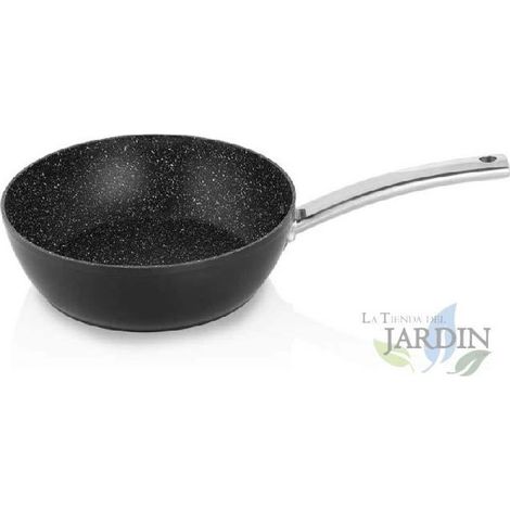 Sartén honda aluminio forjado 32 cm, piedra antiadherente, mango acero inoxidable, sartén honda, sartén cocina, sartén antiadher