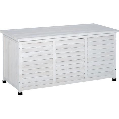 Coffre extérieur blanc étanche 284L bois structure à lames 127x56x60cm rangement élégant extérieur (1/5)