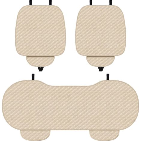 (3er-Set, beige) Autositzkissen – Leinenbezüge für Vorder- und Rücksitze – Universeller rutschfester Schutz für Vorder- und Rücksitze (1/5)