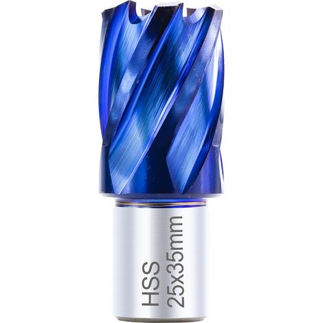 Carotteuse HSS - Diamètre de coupe : 25 mm - Tige Weldon de 19 mm - Profondeur de coupe : 35 mm - Pour perceuse magnétique - Revêtement nano bleu (1/5)