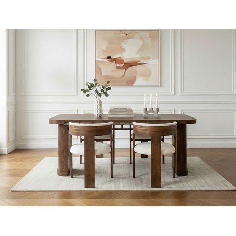 BOBOCHIC - Ensemble avec console extensible 43 à 187 cm CASSIS + 4 chaises BORELY placage chêne massif et tissu bouclette Marron foncé (1/5)