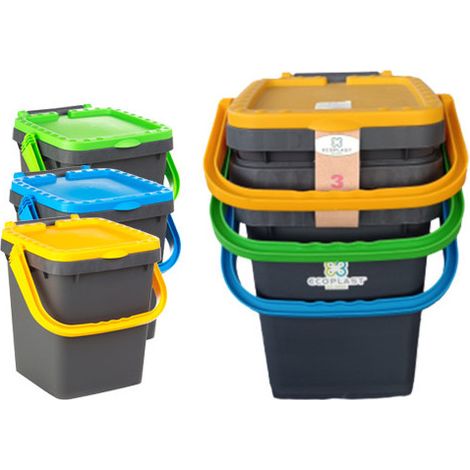 Set de 3 papeleras antirroedores – Capacidad de 20 L cada una – Apilables y superponibles – Ecoplast