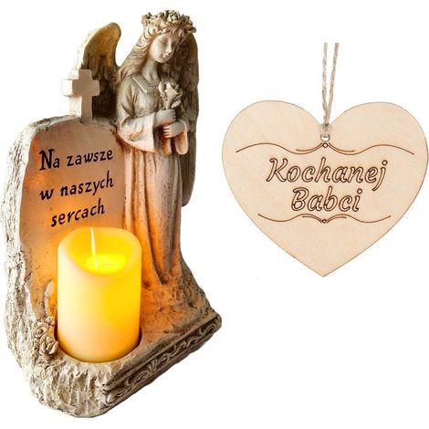 Une bougie pour grand-mère, un ange gardien avec une inscription et une bougie LED pour la tombe (1/5)