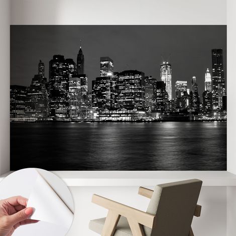 Papier peint autocollant à motifs décoratifs pour salon chambre et bureau Décoration murale élégante avec colle Métropole nocturne 104x70 cm (1/5)