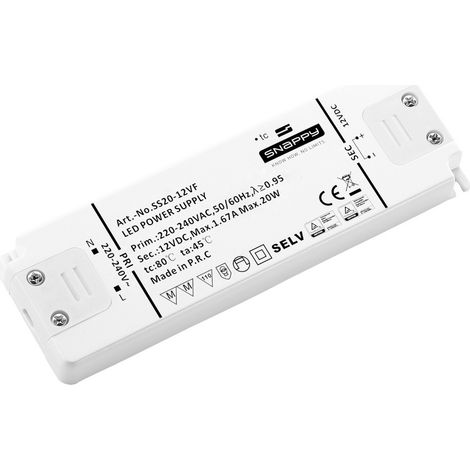 Dehner Elektronik SS 20-12VF LED-Trafo  Konstantspannung 20 W 1.67 A 12 V/DC Möbelzulassung, Überlas
