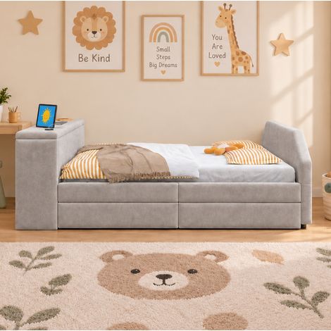 Letto 90x200 cm in velluto grigio con scrivania USB e letto estraibile - MEUBLIV (1/5)