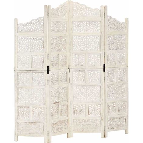 Cloison de séparation 4 panneaux-Paravent-Séparateur de pièce Blanc 160x165 cm Bois manguier 676536 (1/5)