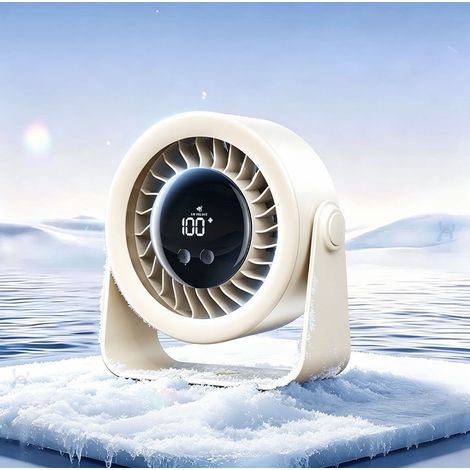 Mini ventilador de escritorio, pequeño ventilador de mesa silencioso recargable por USB, ventilador ajustable de 360° con pantalla digital LED para dormitorio, oficina y hogar (beige) (1/5)
