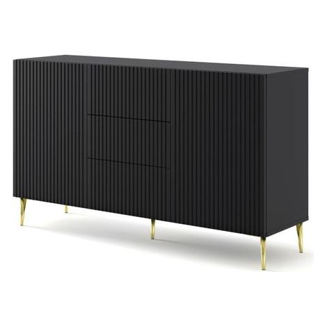 Commode de rangement Meuble universel Noir Mat 150x42x87 RAVI B FILET 2D3S Pied or