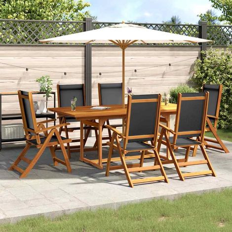 Juego comedor de jardín 7 pzas madera maciza acacia y textileno