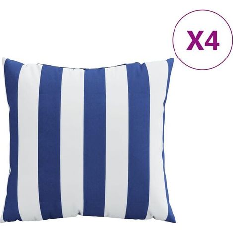 Coussins décoratifs, lot de 4, rayures bleues et blanches, 60x60 cm (1/5)