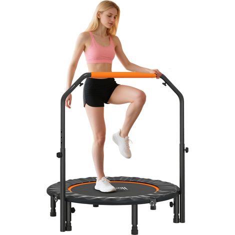 Trampoline Pliable Ø102 cm avec Poignée Réglable en Acier pour Entraînement Corps et Jambes Noir Orange (1/5)