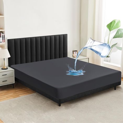 Protège-matelas imperméable, 120 x 200 cm, Drap-housse, respirant, protection contre l'humidité, lavable en machine à 60 °C, anthracite (1/5)