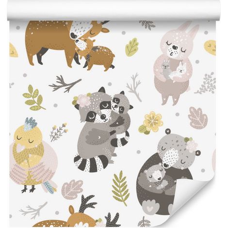 Papel pintado de animales del bosque para salón y dormitorio, 50x1000 cm. (1/5)