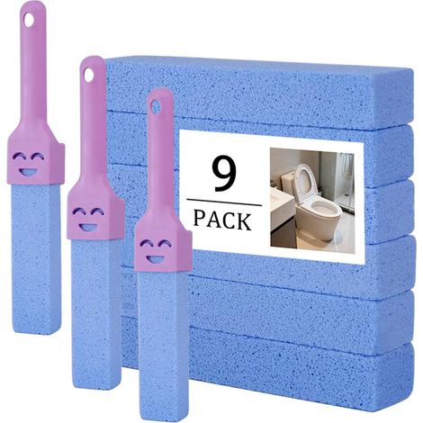 9 Pcs Pierre Ponce WC, Blocs Brosse de Nettoyage en Pierre Ponce, Pierres de Nettoyage WC Remplaçable pour Anti-calcaire Toilette Piscines WCs Salle de Bain Cuisine, avec 3 Poignées (1/5)