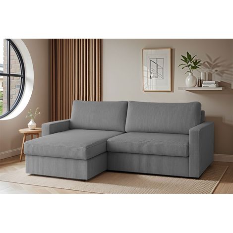 Ecksofa Sofa mit Schlaffunktion BENDIK Stoff Poso Grau Ottomane Links (1/3)