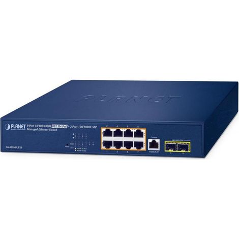 PLANET IPv6/IPv4, 8-Port Gestionado L2/L4 Gigabit Ethernet (10/100/1000) Energía sobre Ethernet (PoE) 1U Azul