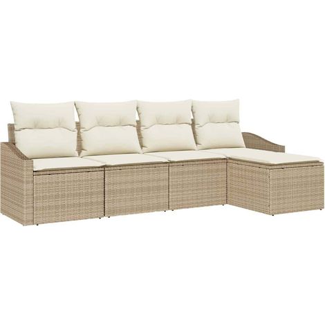 Sofa Set with Cushion 5 pcs Beige and Cream Poly Rattan vidaXL