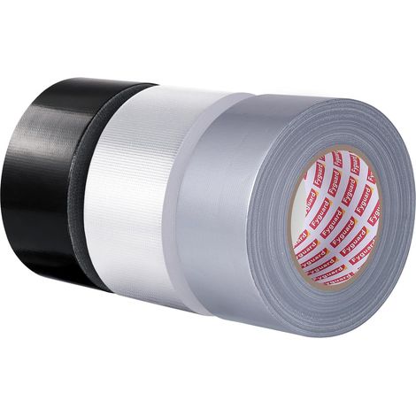 Tre rotoli di nastro adesivo impermeabile da 48 mm x 20 m, nastro in tessuto ad alta aderenza, adatto per case, giardini e cantieri edili (nero, argento e bianco). (1/5)