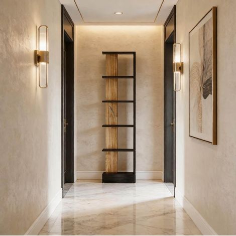 Libreria da terra a 5 ripiani aperti, 45 x 21 x 170 cm, nero e rovere (1/5)