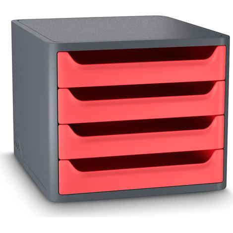 Bloc de classement Organisateur Plastique recyclé 4 tiroirs Rangement documents Bureau Rouge coquelicot (1/5)